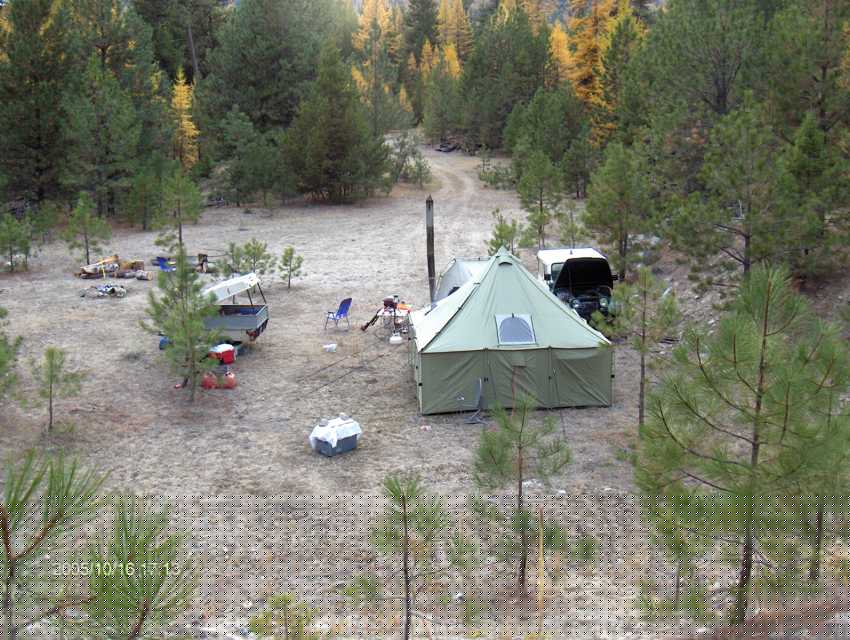 Looking down at camp from hill in back
